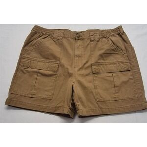 Cabela's men's brown khaki cargo shorts 40/40 elastic side waist Cotton pockets
